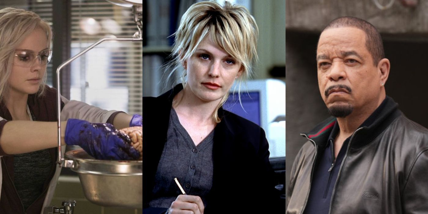 Rose McIver as Liv Moore from iZombie, Kathryn Morris as Detective Lilly Rush from Cold Case, and Ice T as Sergeant Finn Tutuola from Law and Order: Special Victims Unit