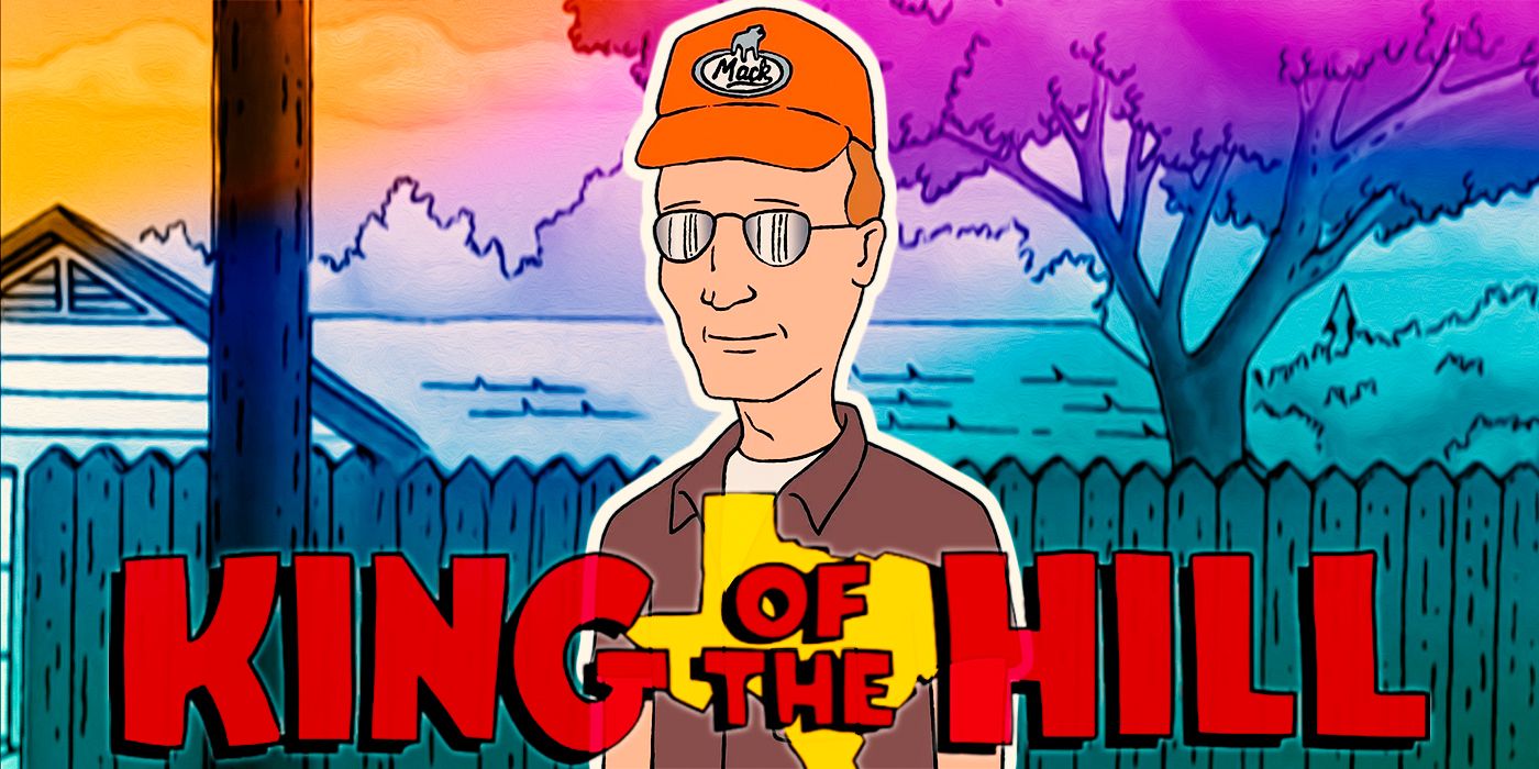 Dale Gribble with the King of the Hill logo in front of him 