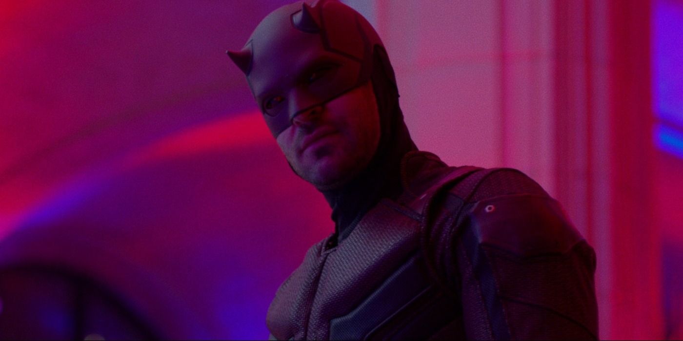A still from Netflix's Defenders series shows Daredevil under some red lighting