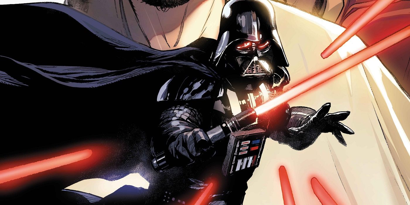 Darth Vader deflects energy blasts