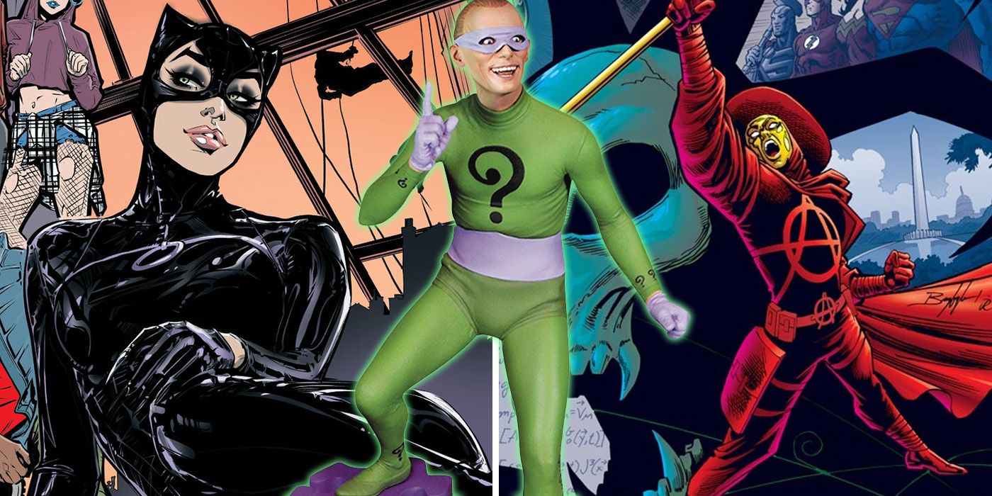 Frank Gorshin Riddler statue, and Catwoman and Anarky from DC Comics