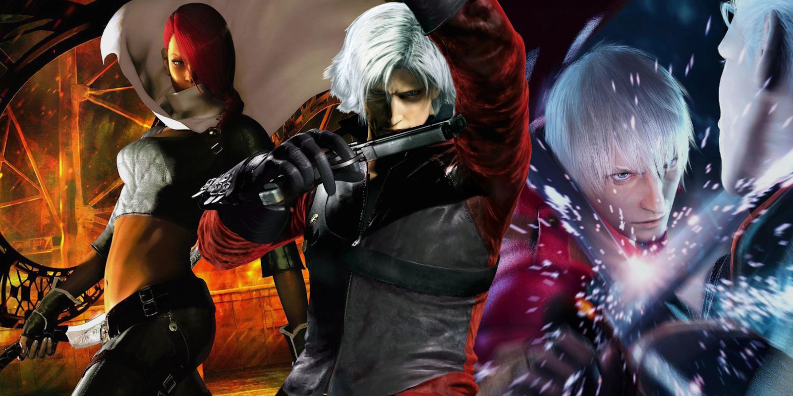 Images of Dante and Lucia from Devil May Cry 2, and Dante fighting Vergil from Devil May Cry 3