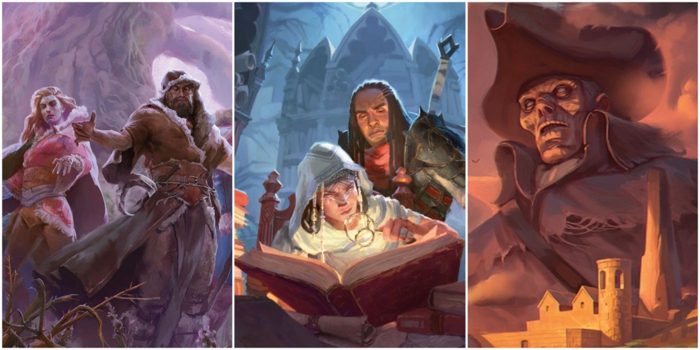 A split image showing the Sunless Citadel, The Scrivener's Tale Candlekeep Mysteries, and Tammeraut's Fate Ghosts of Saltmarsh DnD 5e adventures