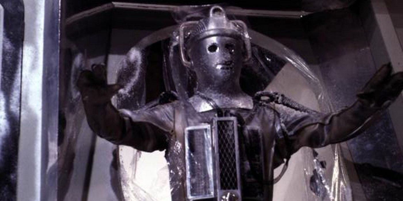 A Cyberman emerges from its tomb on Telos on Doctor Who