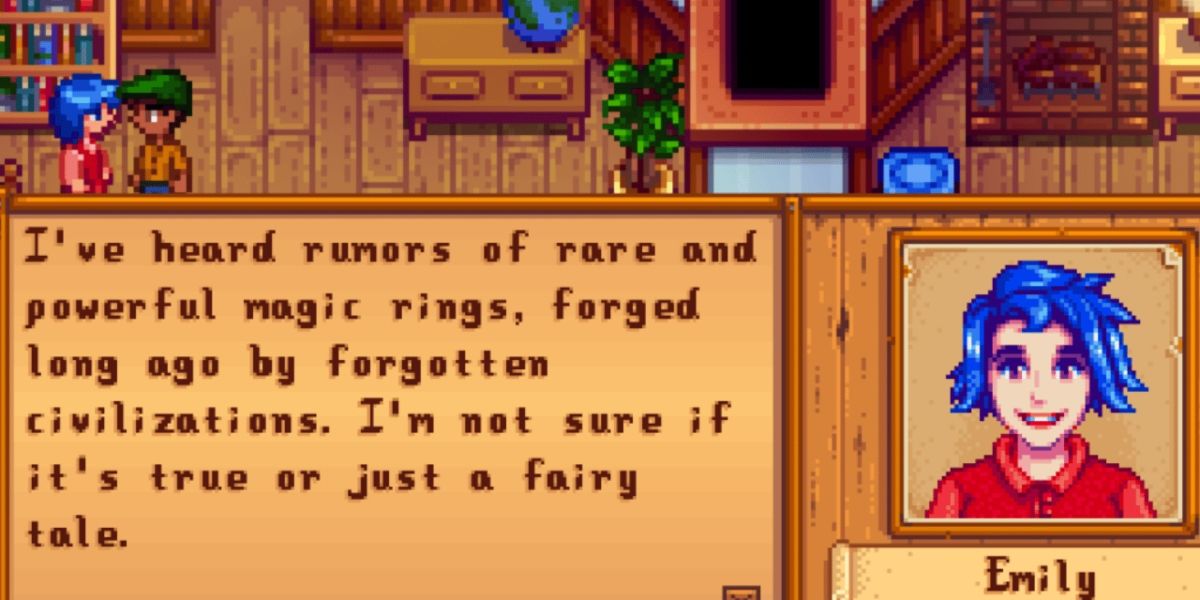 Emily talking about stories in her Stardew Valley romance