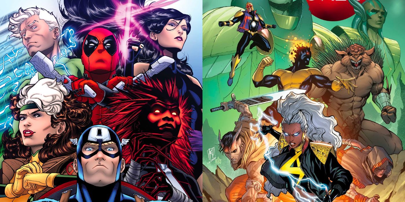 The Uncanny Avengers and X-Men Red in a split image