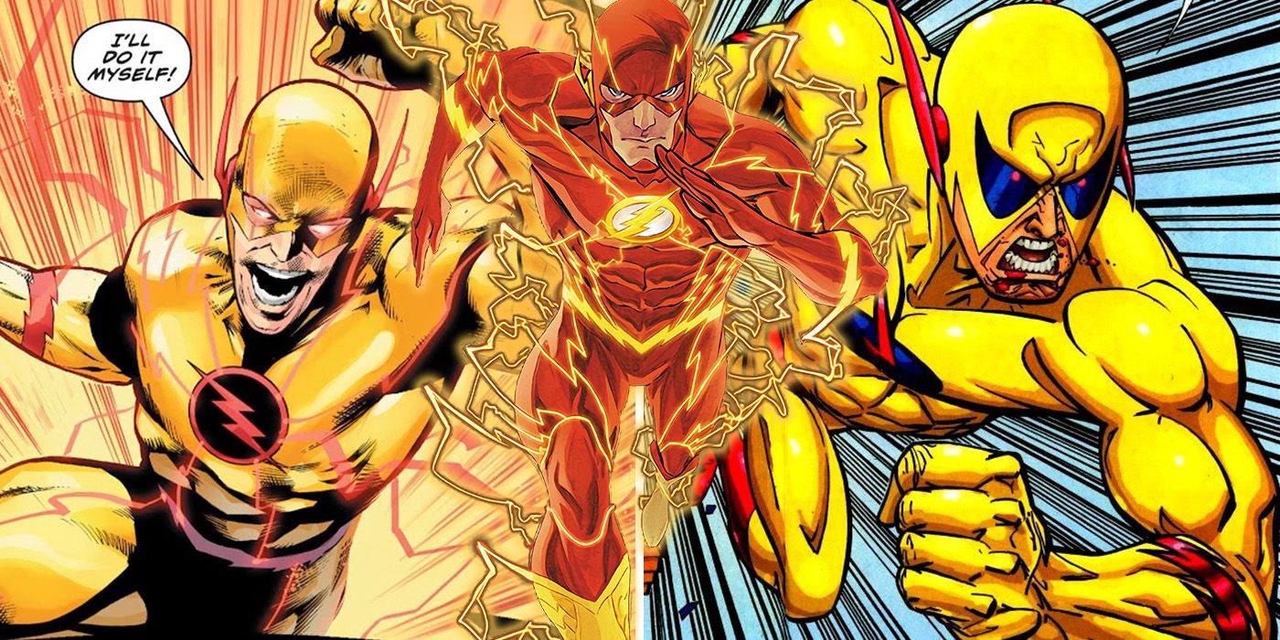 New 52 Flash runs with lightning, split image of Reverse Flash and Zoom running