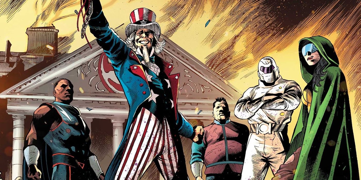 Los Freedom Fighters del Universo DC con Black Condor, Uncle Sam, Human Bomb y Phantom Lady.