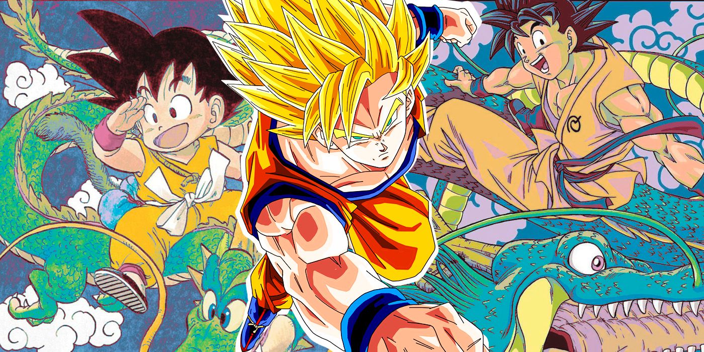 A compilation image features Goku Saiyan 2 from Dragon Ball Zand images of Goku with dragons from Dragon Ball and Dragon Ball Super.