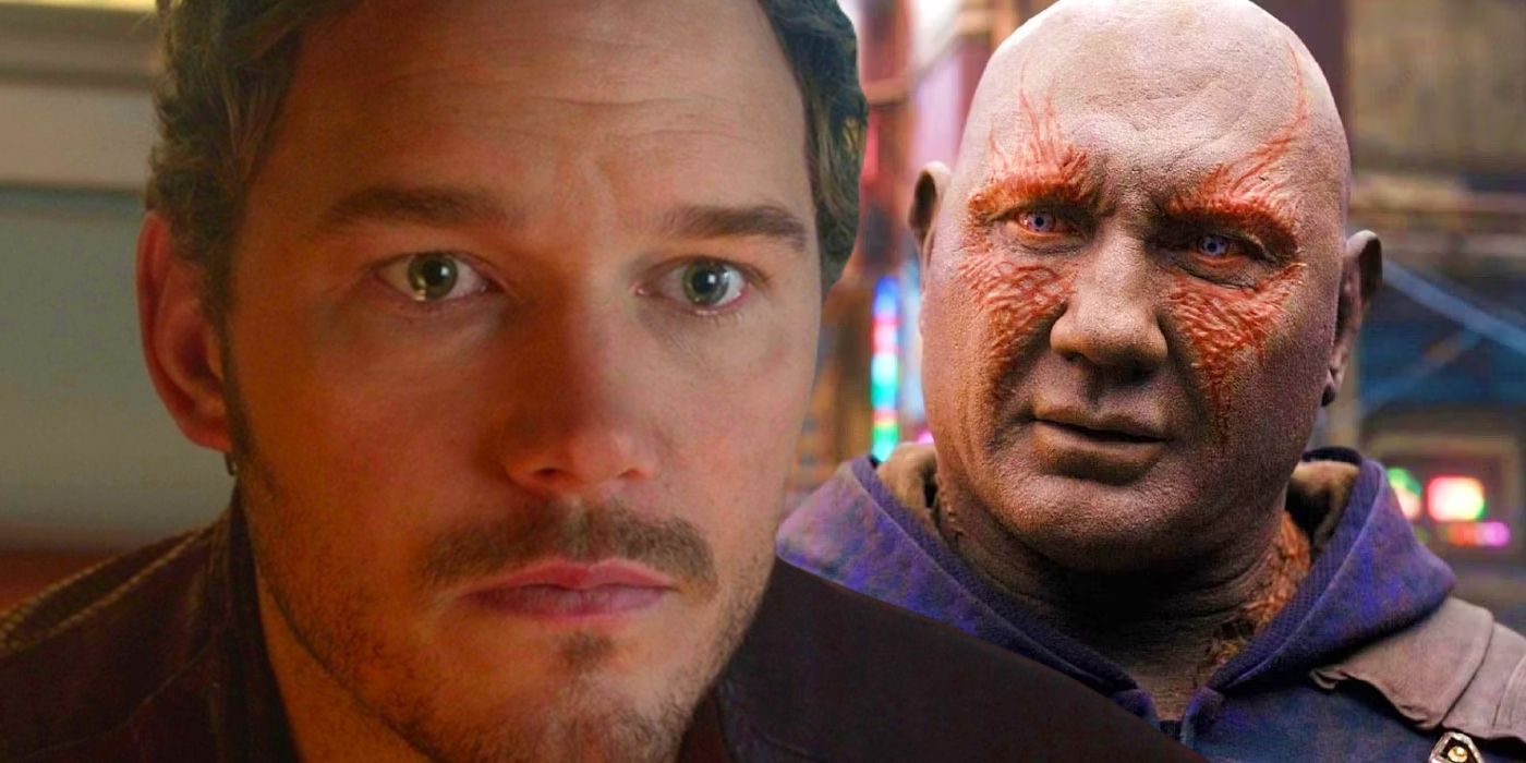 Split Image: Star-Lord (Chris Pratt) and Drax (Dave Bautista) in Guardians of the Galaxy