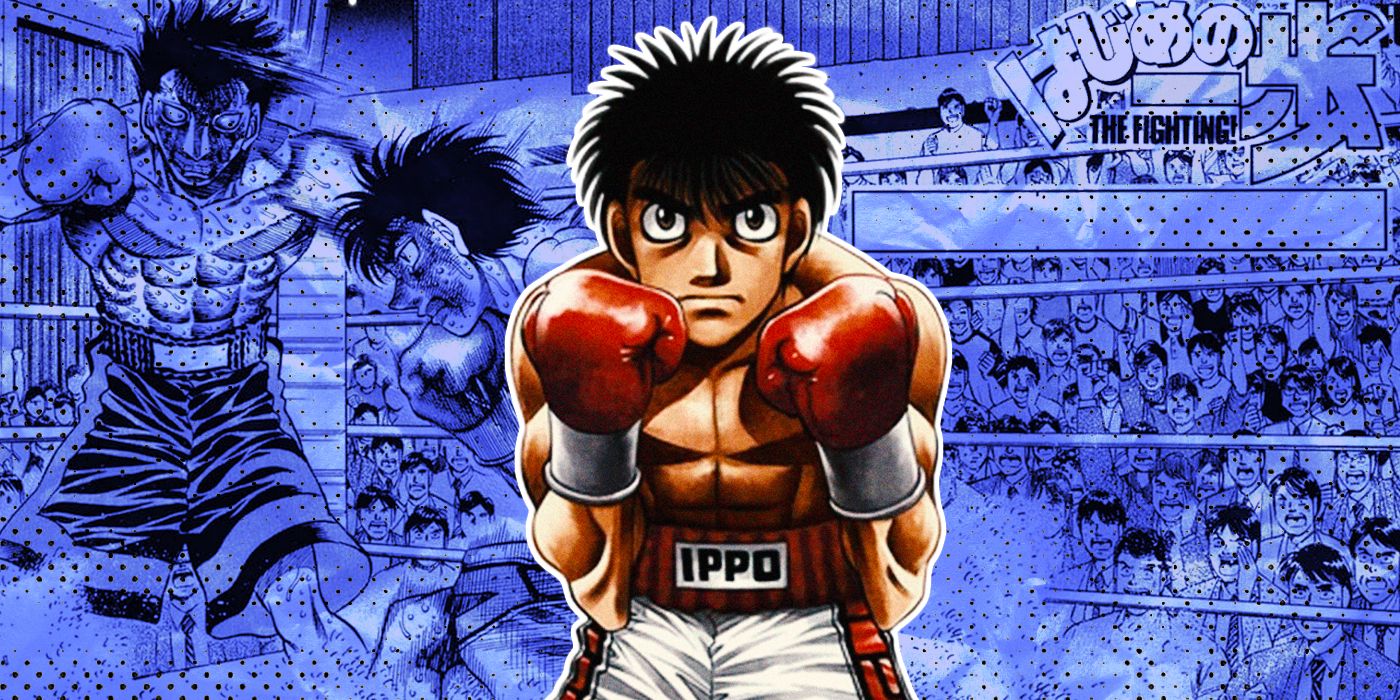 Ippo Makunouchi holding up his boxing gloves in the Hajime No Ippo manga