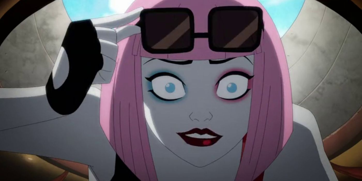 Harley Quinn as Hargret, looking directly into the camera after lifting her sunglasses
