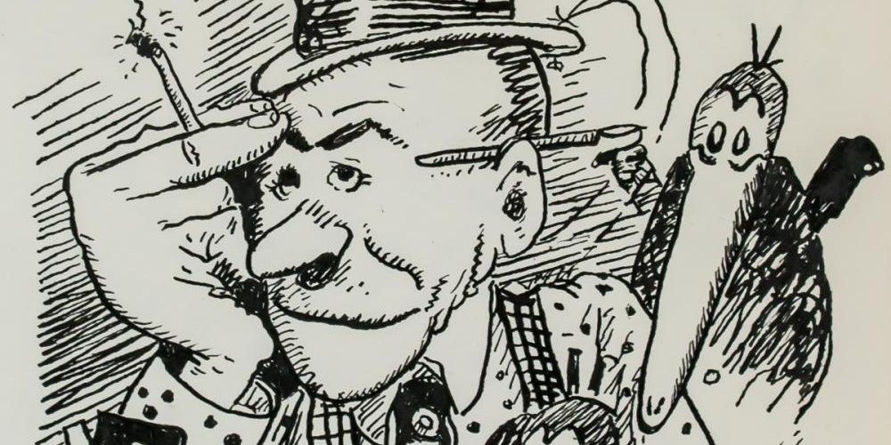 Caricature self-portrait of George Herriman, smoking
