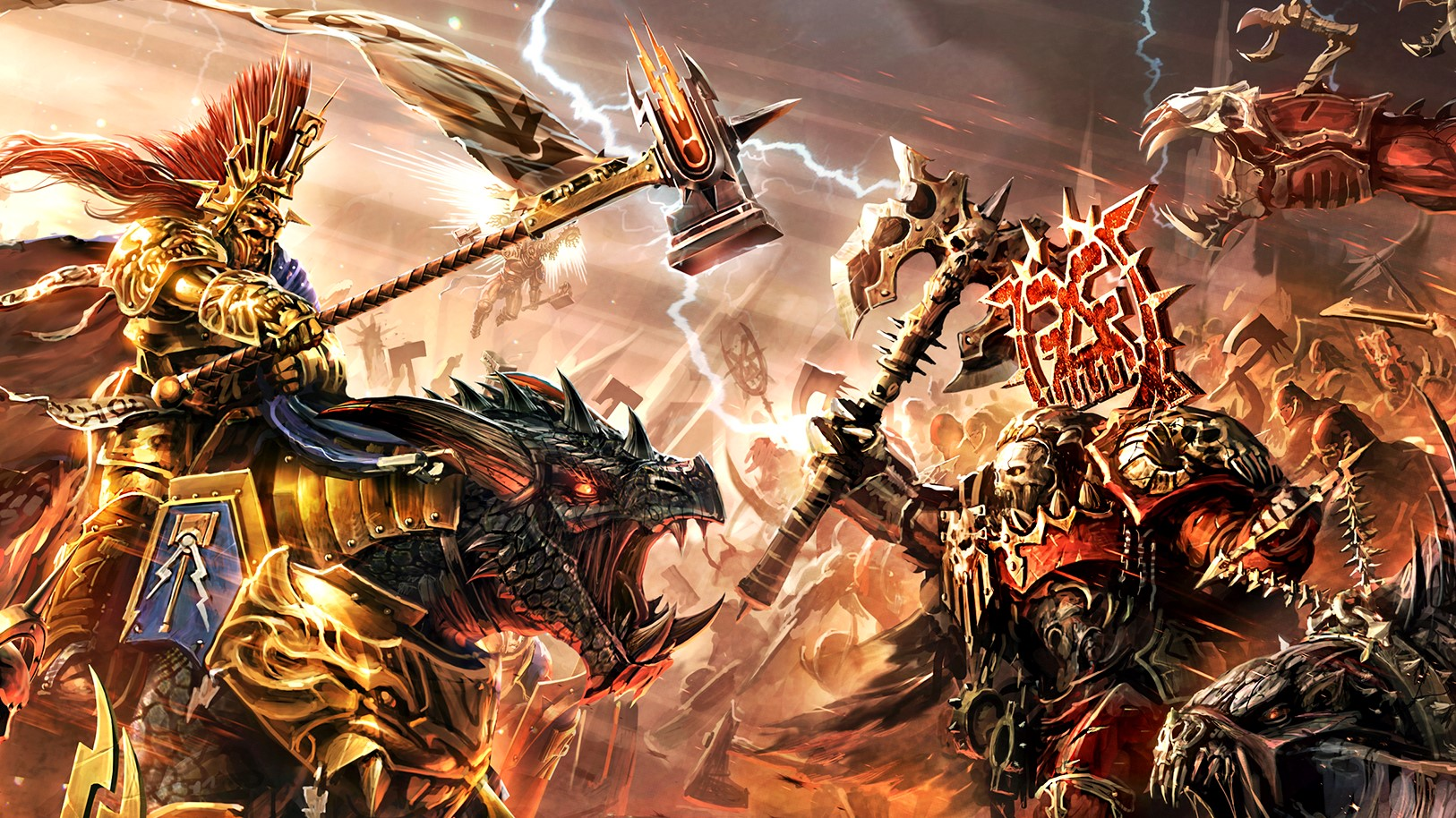 Age of Sigmar Stormcast Eternal and Chaos soldier battling against each other warhammer