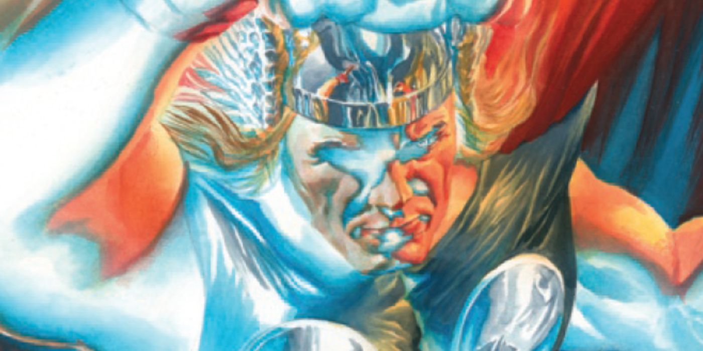 Thor voando em direção ao espectador em uma forma brilhante, como visto na capa de Immortal Thor #1