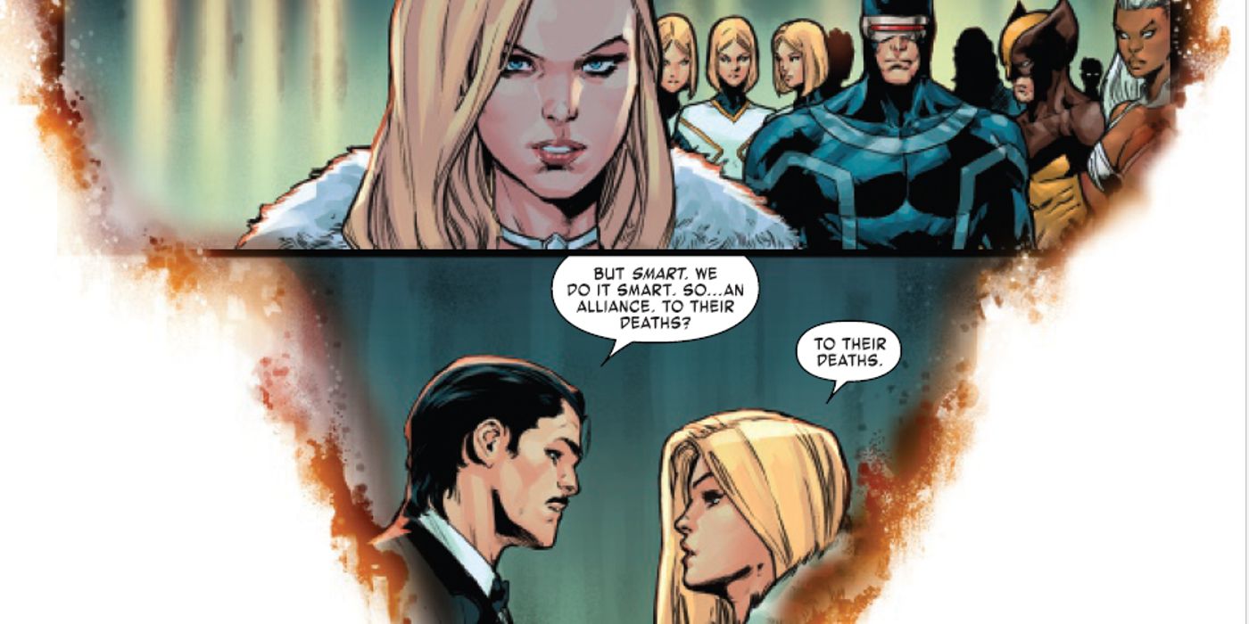 Tony Stark and Emma Frost making a pact to kill Orchis together going forward