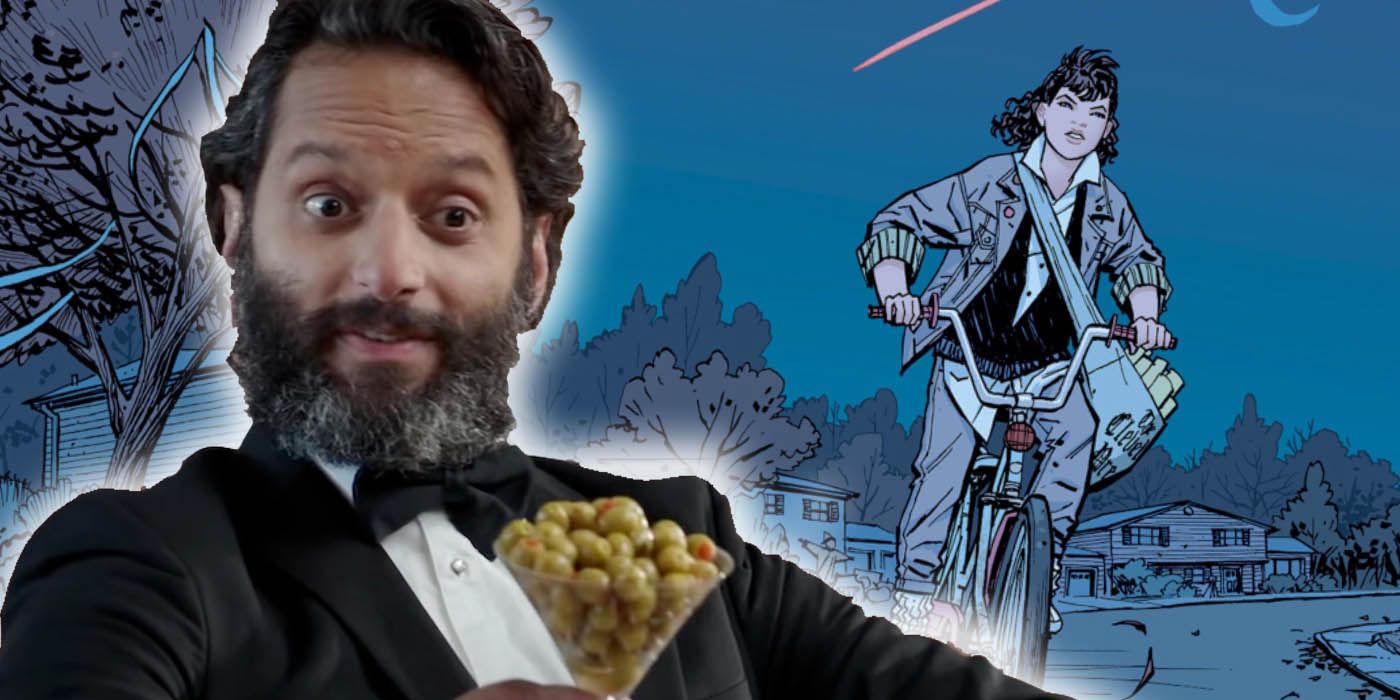 Jason Mantzoukas in Front of Erin from the Paper Girls Comics