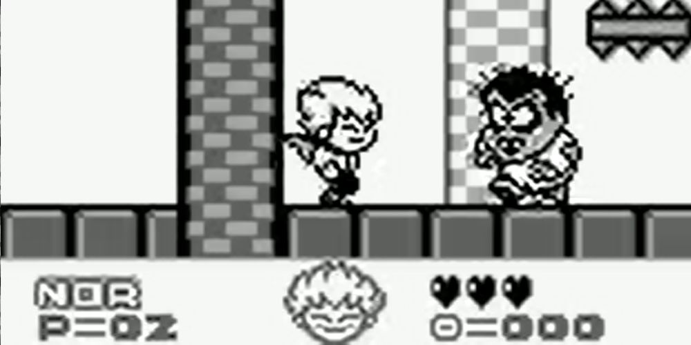 El protagonista titular caminando hacia el monstruo en Kid Dracula para Game Boy.