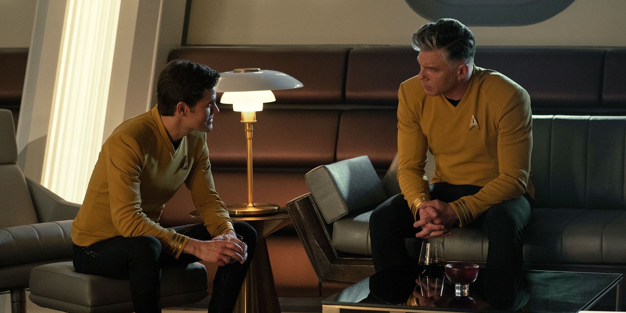 Kirk and Pike sitting in Pike's quarters in Strange New Worlds