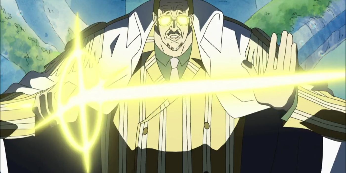 Kizaru wields a sword of light during his fight with Silvers Rayleigh in One Piece.