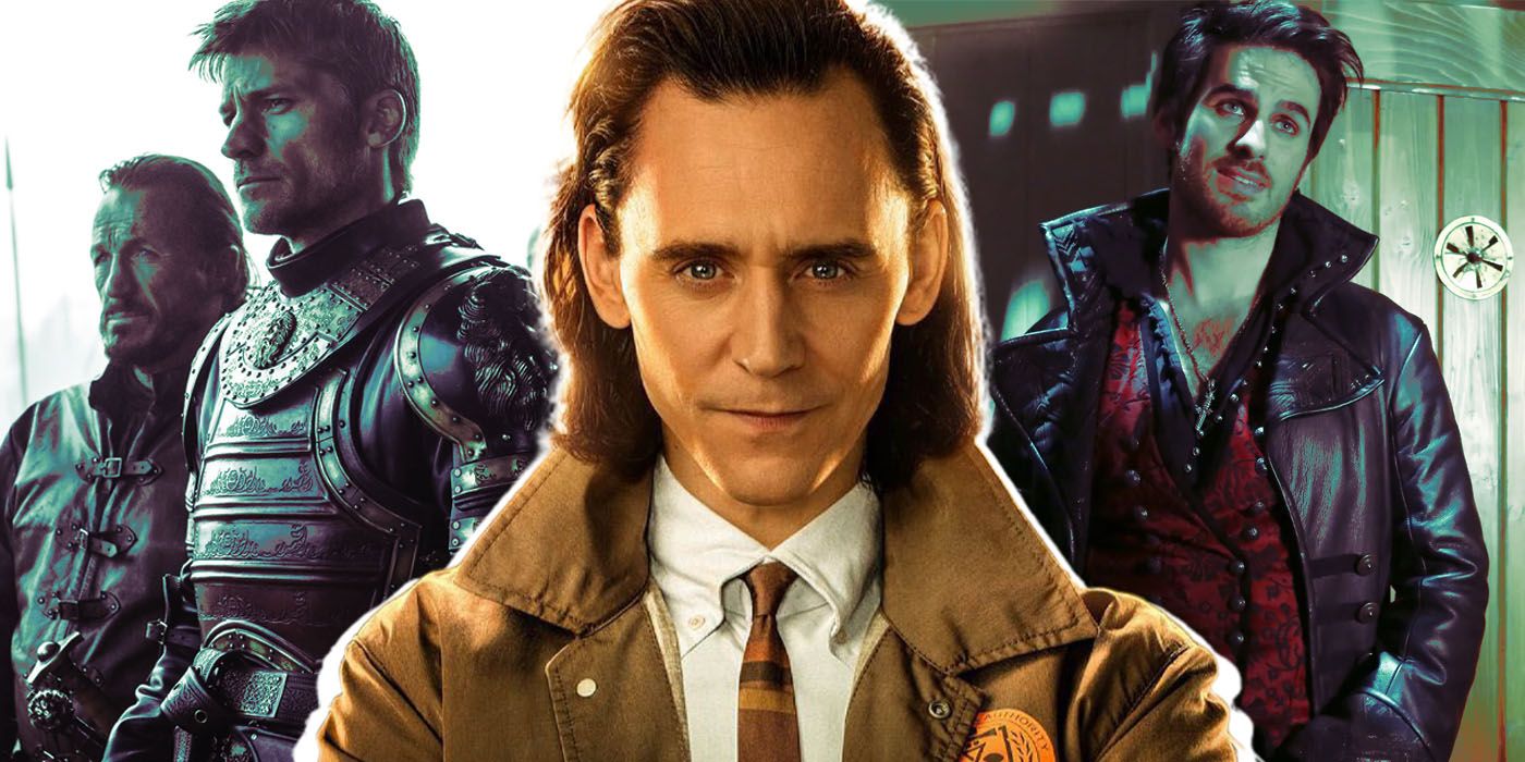 Three-way split image of Loki, Jaime Lannister, and Captain Hook