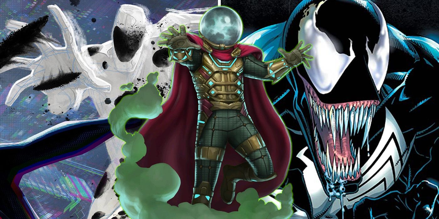 split image: Spit from Across the Spider-Verse, MCU Mysterio and Venom: Lethal Protector