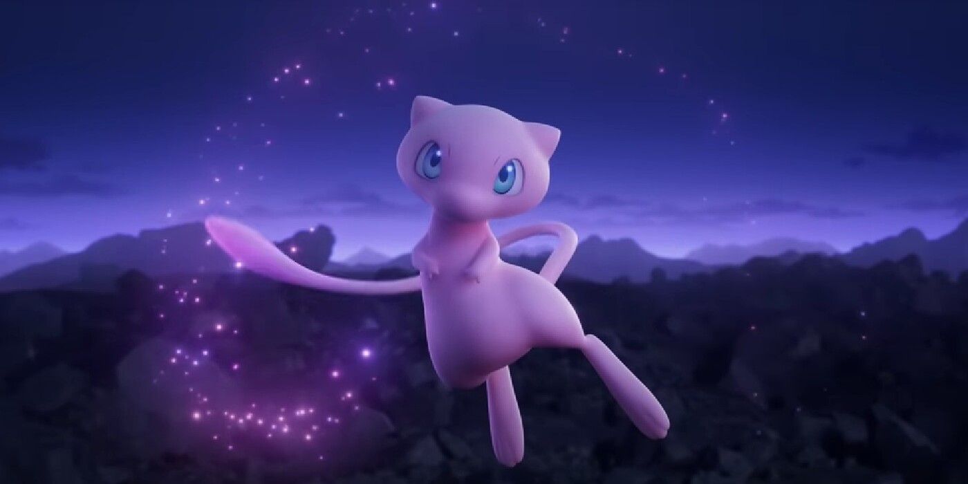 Mew flies through the night sky in Pokemon Scarlet and Violet