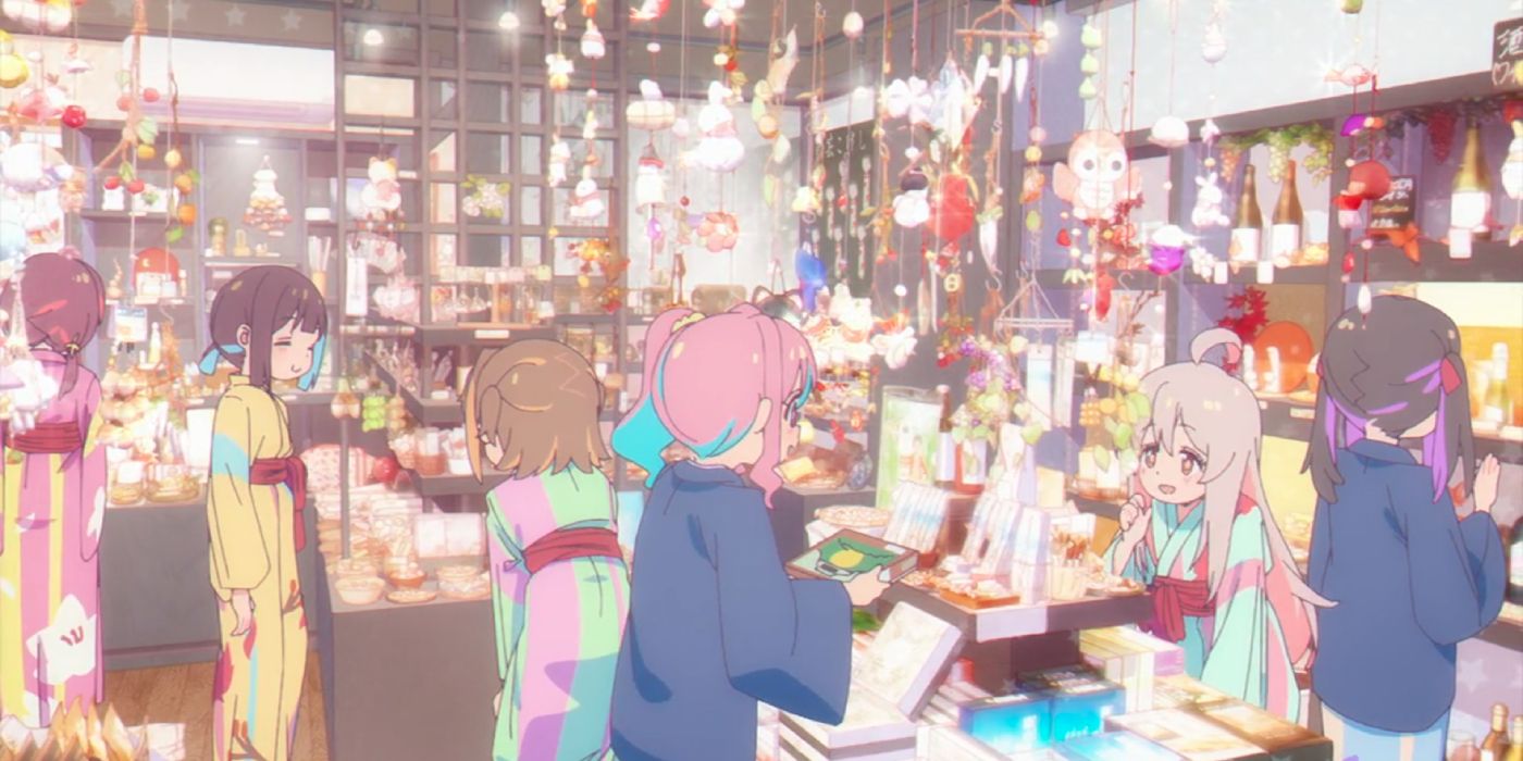 Mihari, Mahiro e seus amigos estão olhando produtos dentro de uma loja