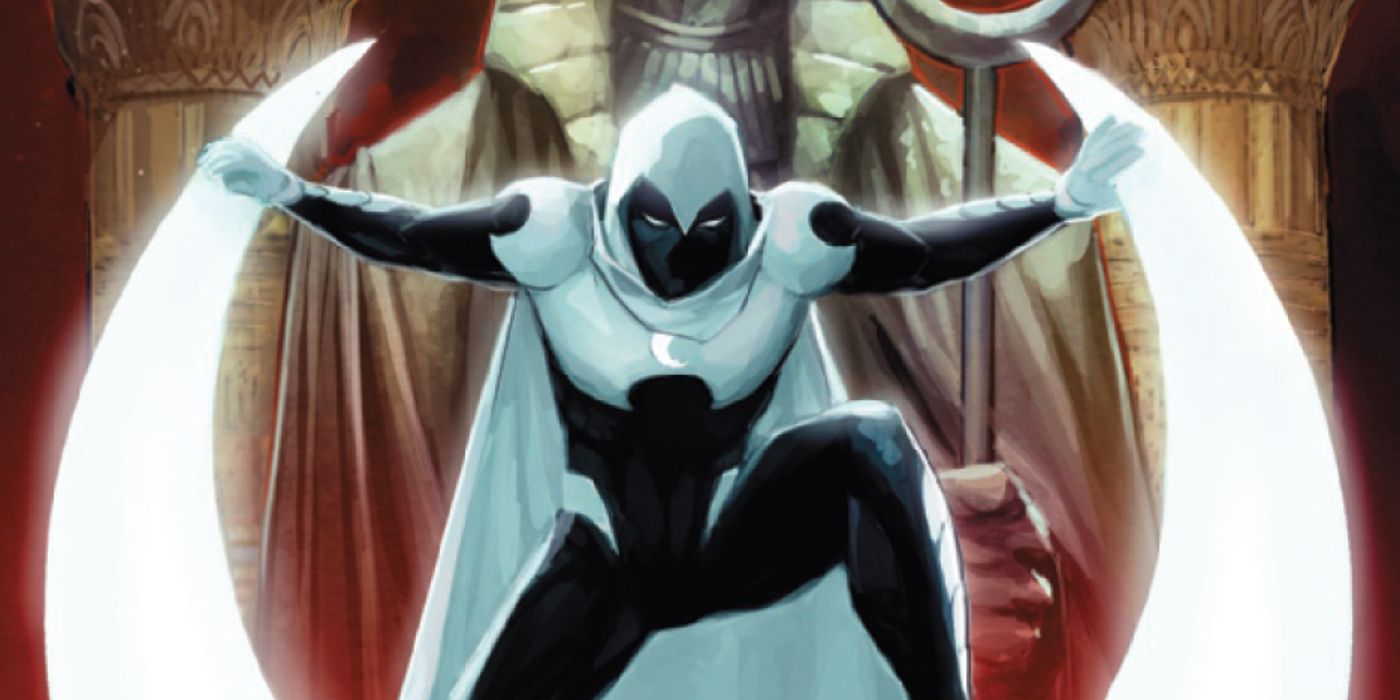 moon knight stepping through a crescent shaped arch on the cover of moon knight: city of the dead #1