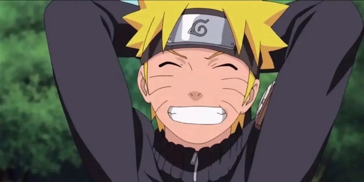Naruto Uzumaki has his hands folded behind his head in Naruto Shippuden.