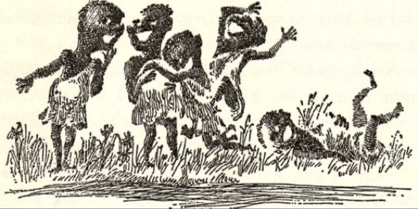 The Oompa Loompas, depicted as Black pygmies, in the 1964 first edition of Roald Dahl's Charlie and the Chocolate Factory.