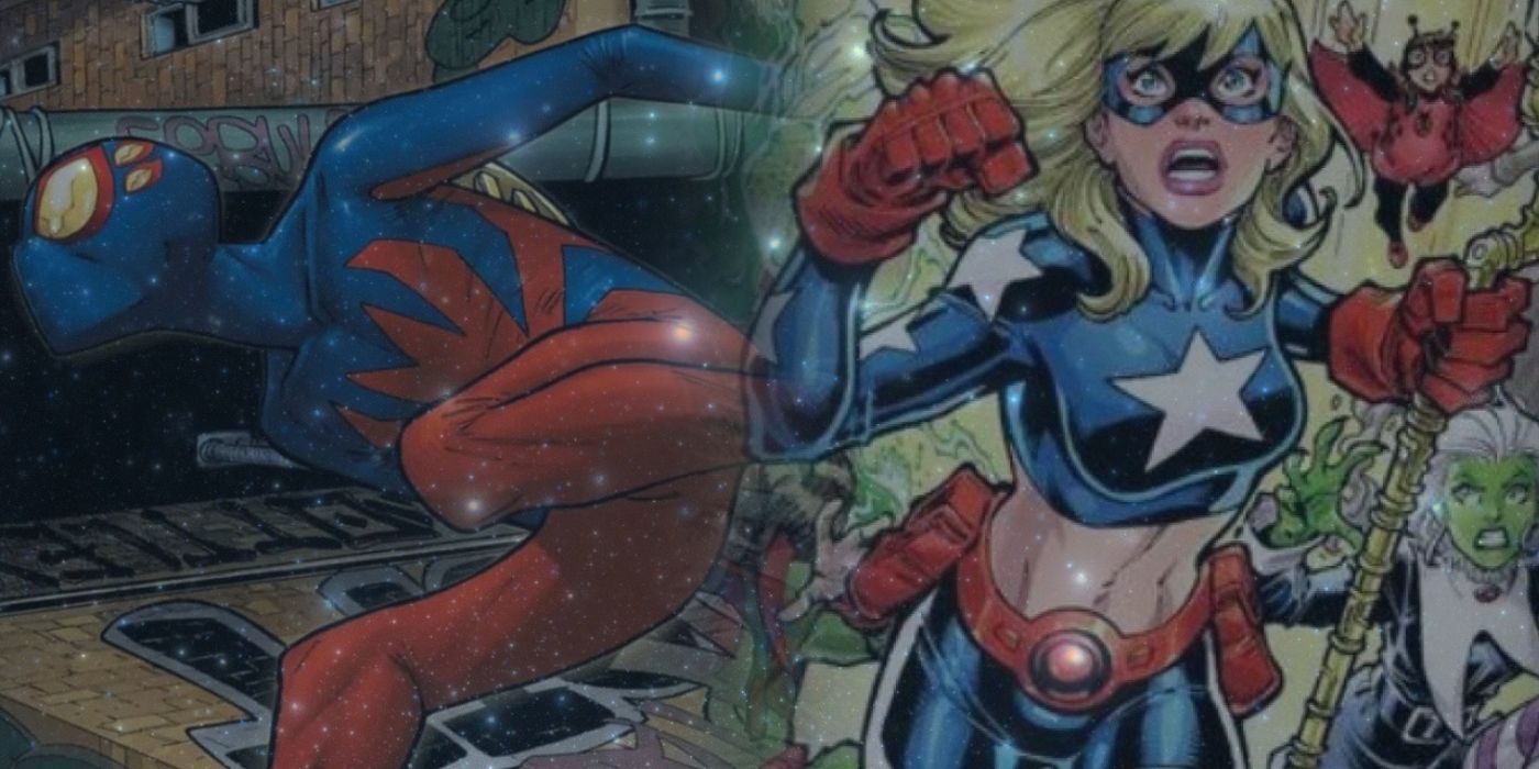 A split image of Spider-Boy with Stargirl and the Lost Children.