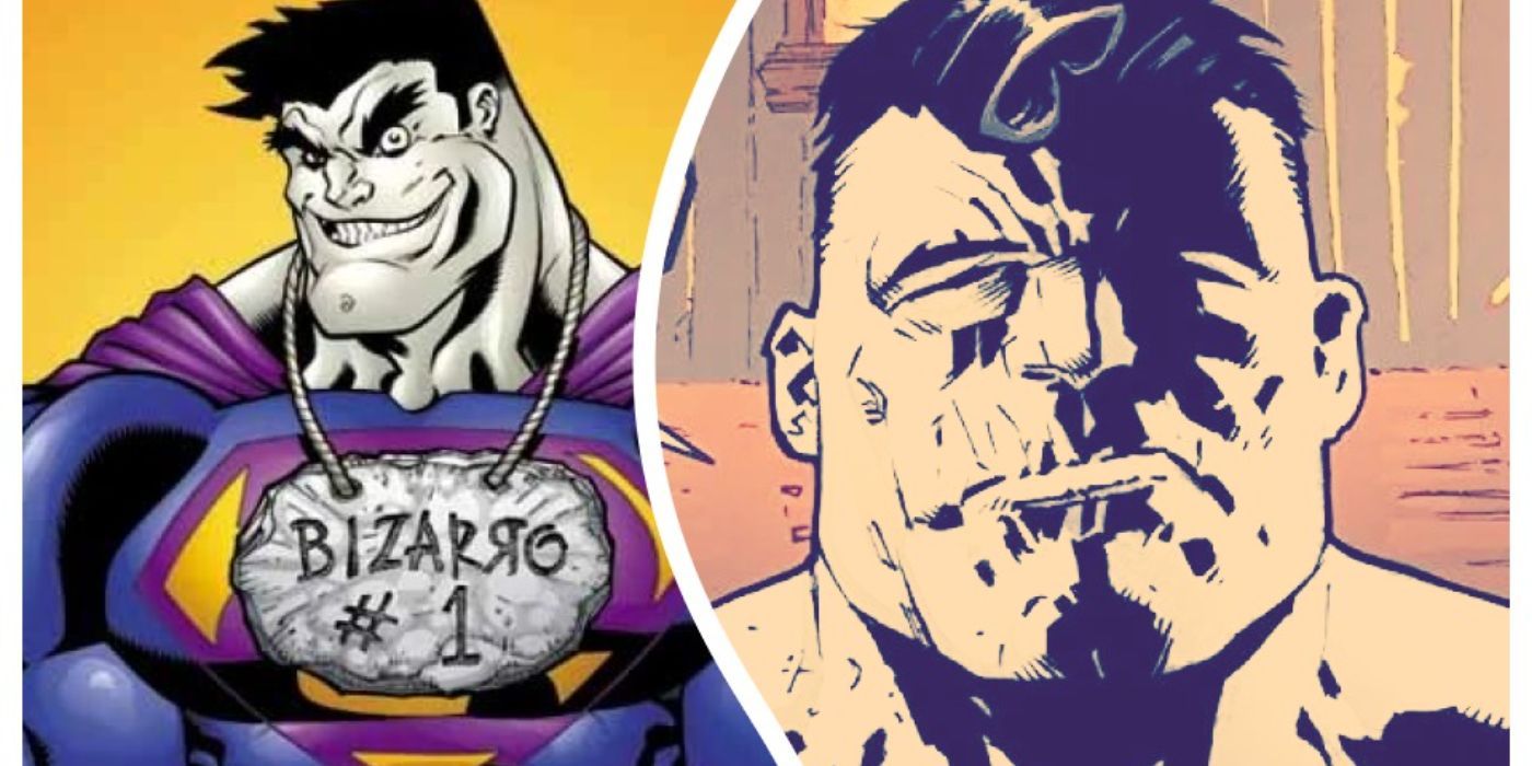Split image of two pictures of Bizarro in DC Comics