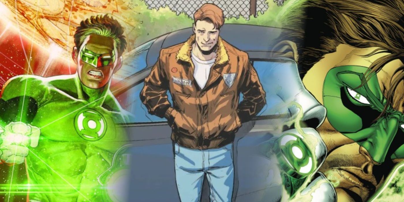 Images of Hal Jordan as a civilian and a Green Lantern.