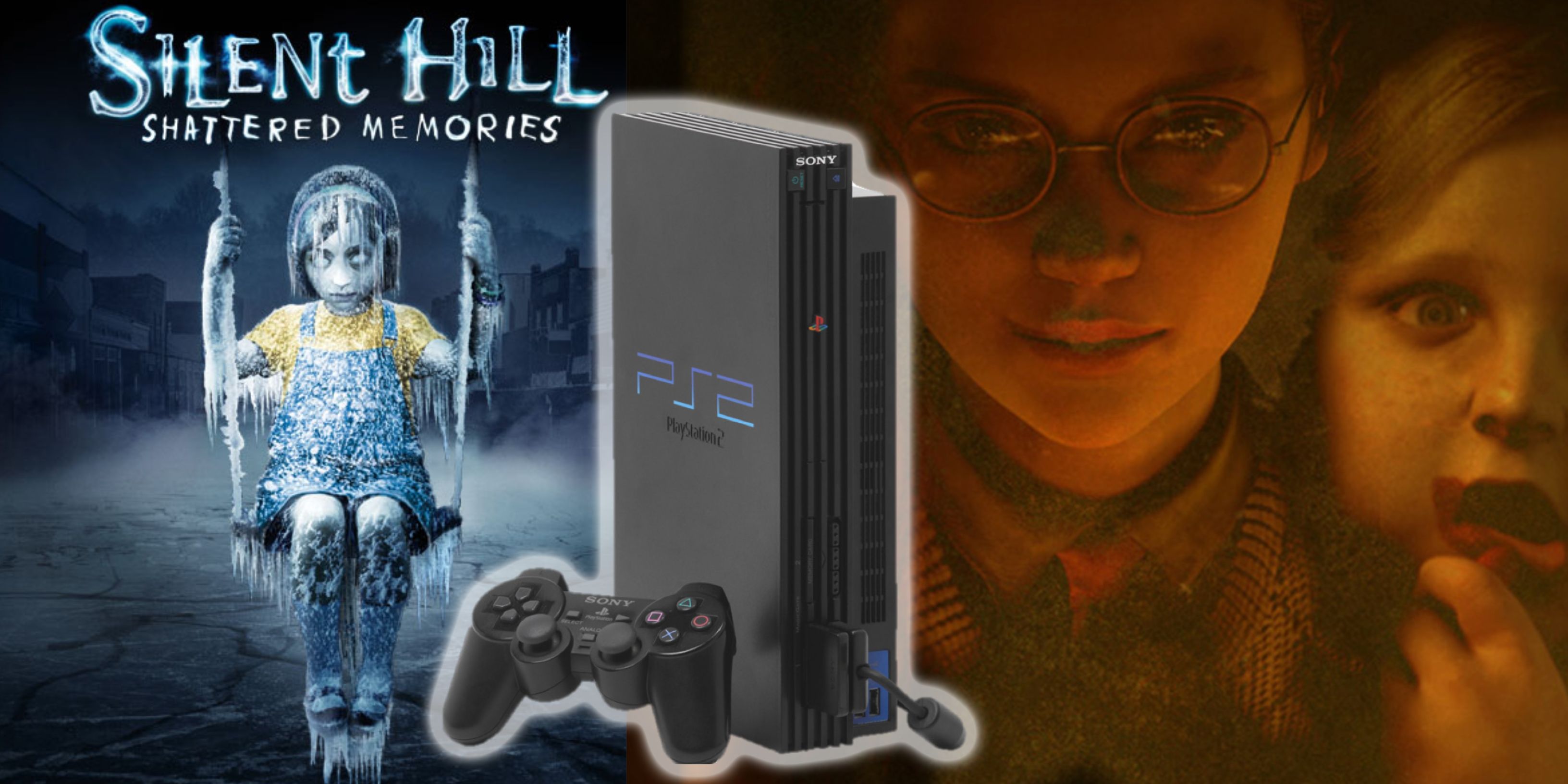 A PlayStation 2 featuring Silent Hill: Shattered Memories and Rule of Rose cover art