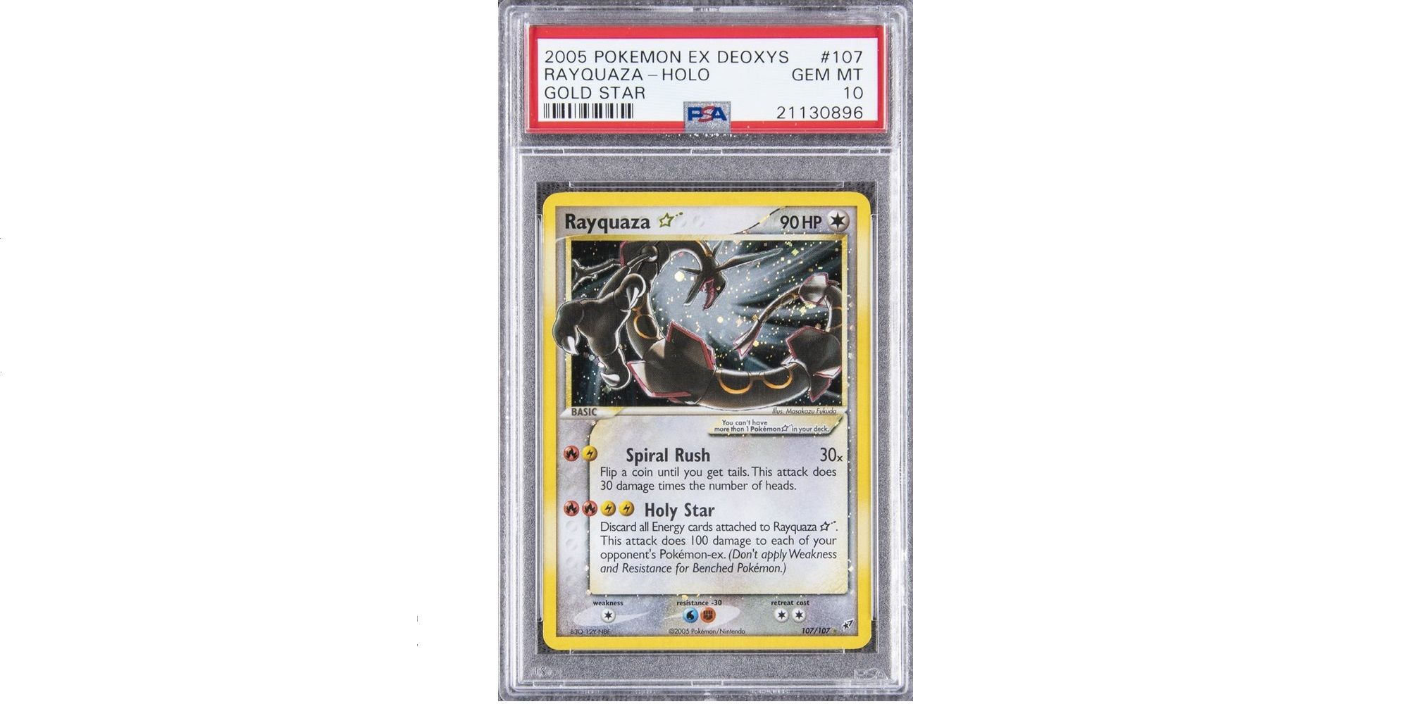 A PSA 10 Holo Rayquaza Gold Star EX Deoxys.