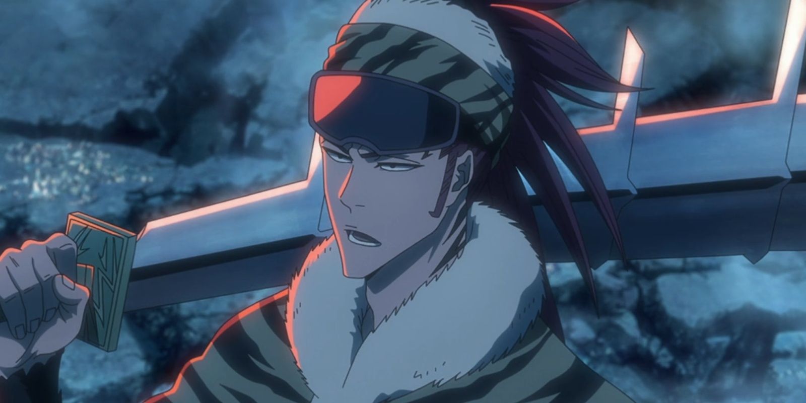 Renji Abarai com sua shikai por cima do ombro