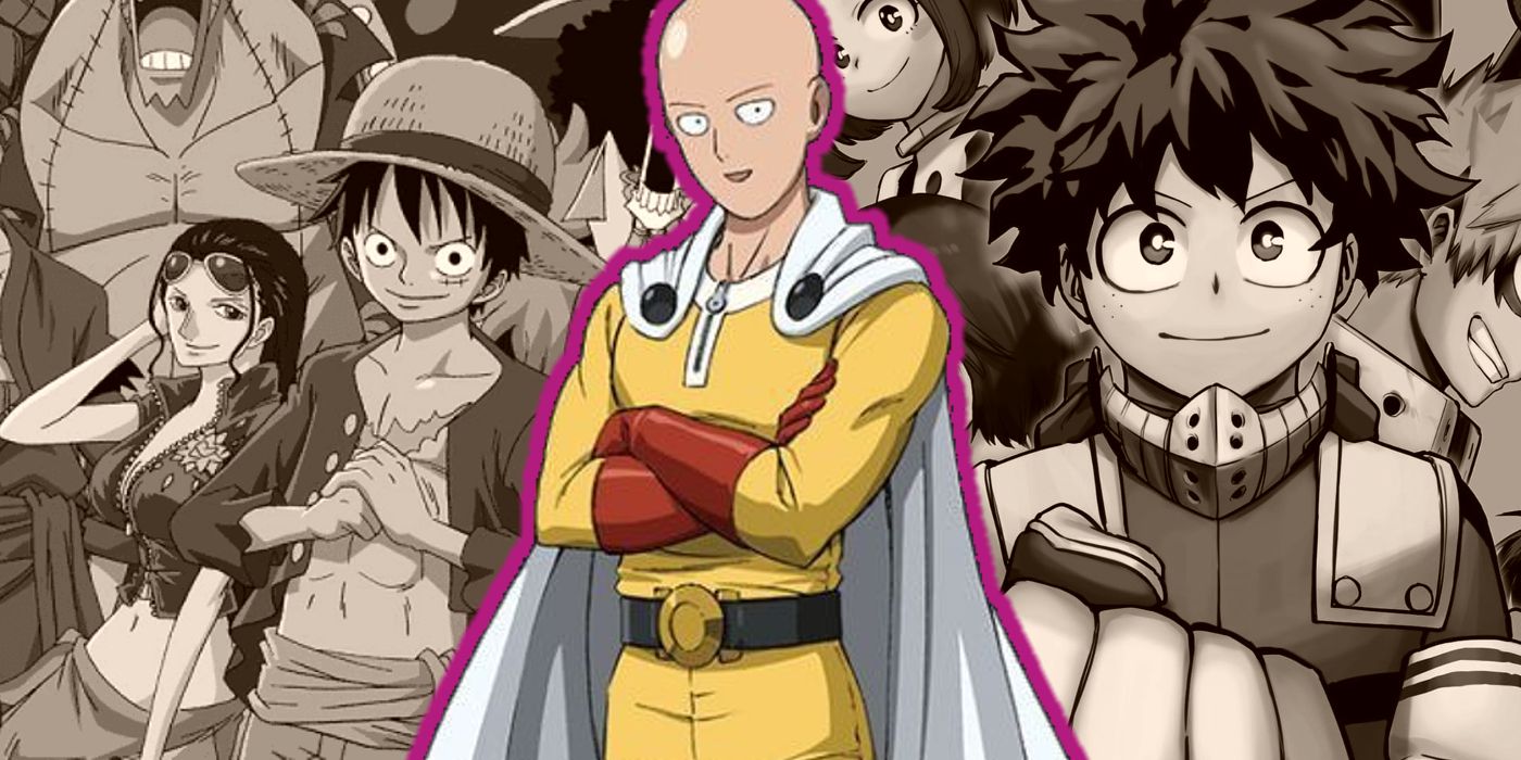 Saitama from One-Punch Man with My Hero Academia and One Piece casts