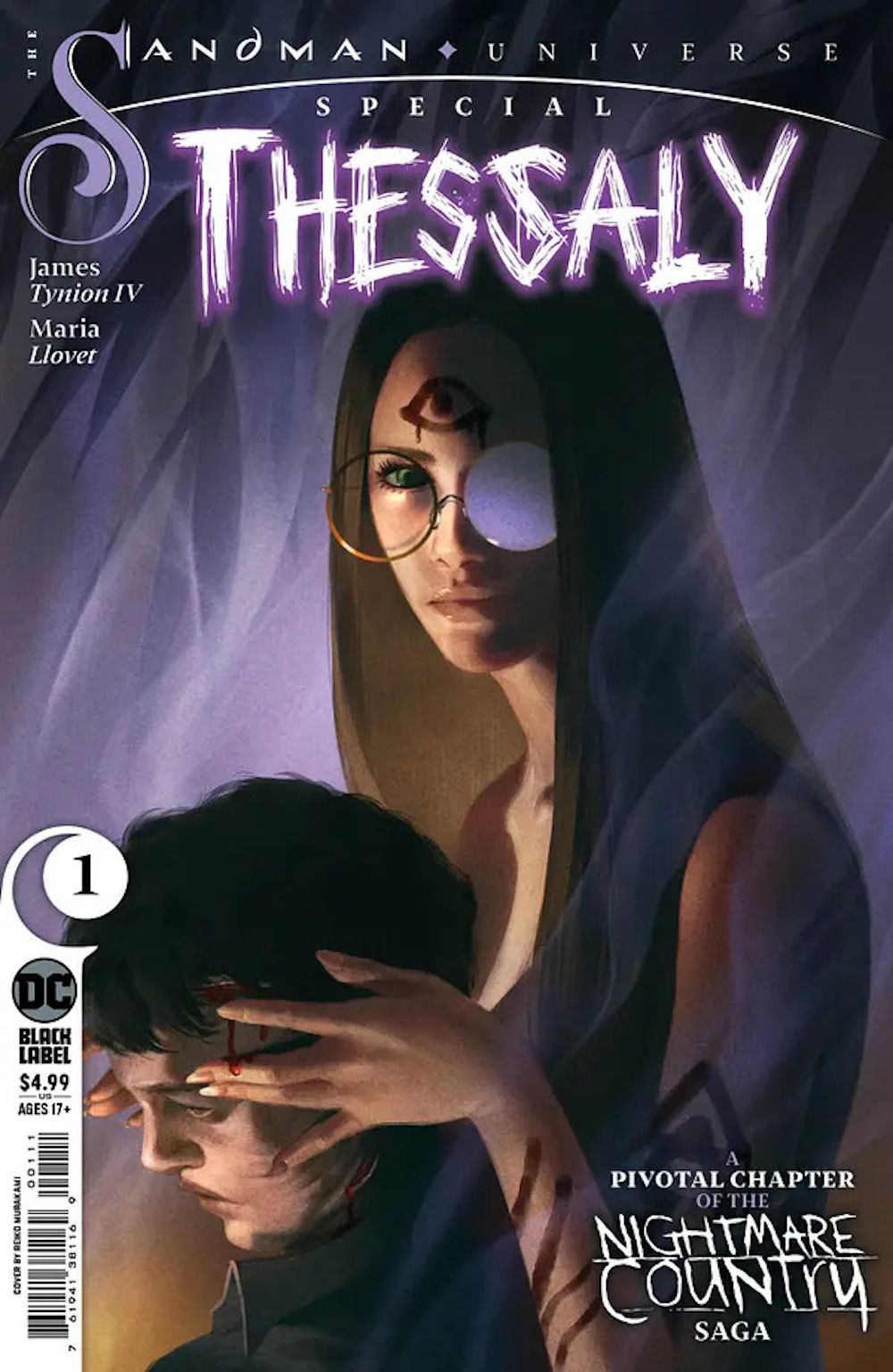 The Cover of Sandman Universe Special: Thessaly #1. Thessaly holds her latest victim by their head.