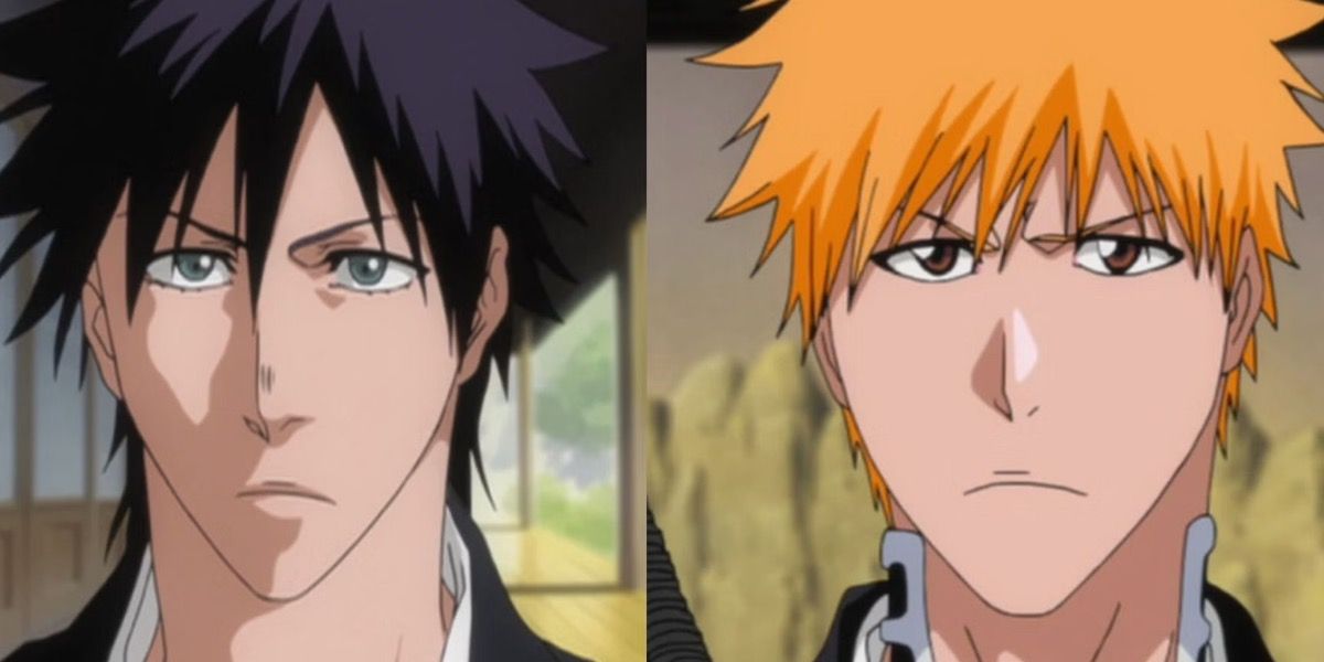 A split panel image comparing Ichigo and Kaien's facial features