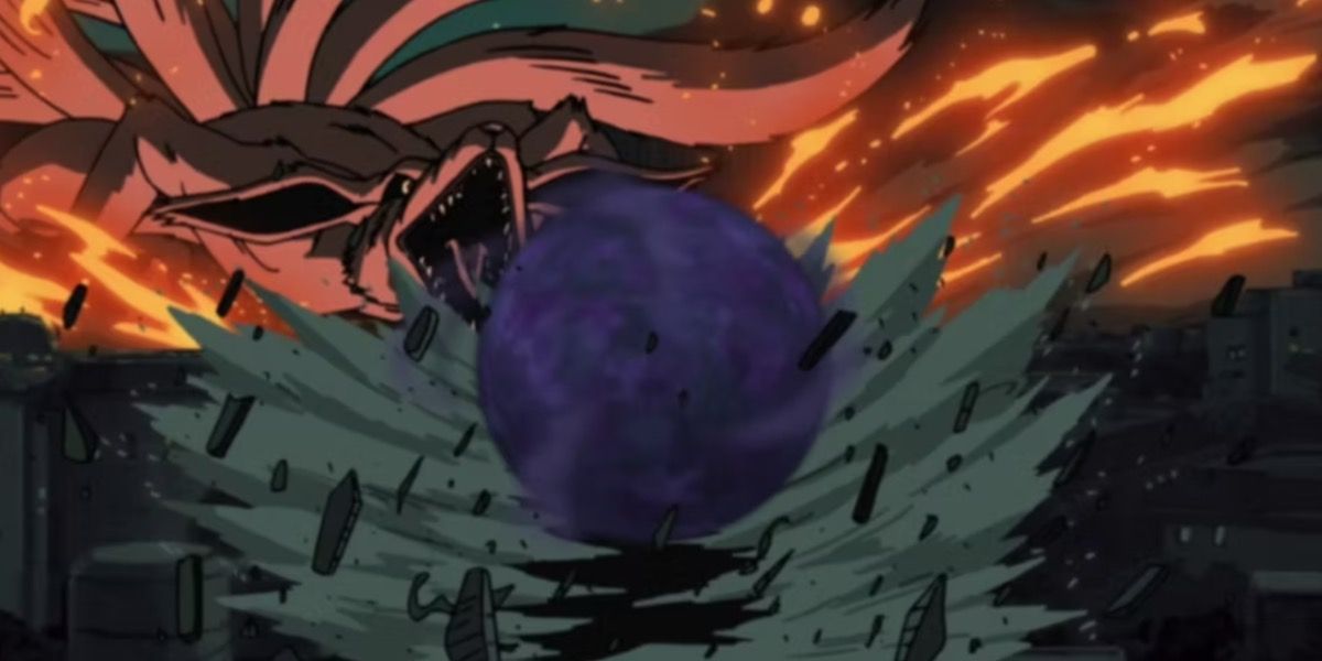 Naruto wrecks his surroundings with a Tailed Beast Ball