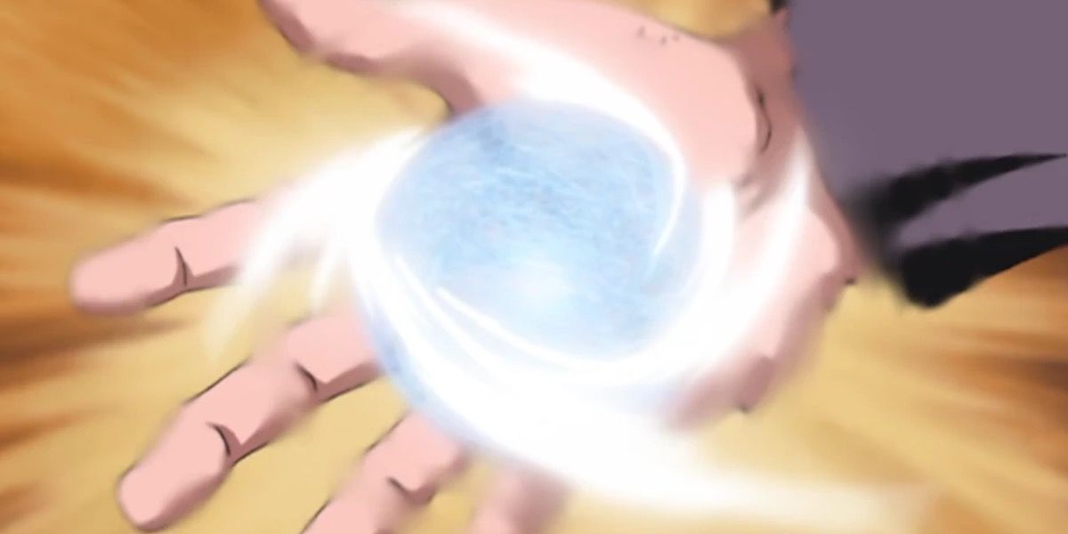 Naruto's palm triggering the Wind Release Rasengan