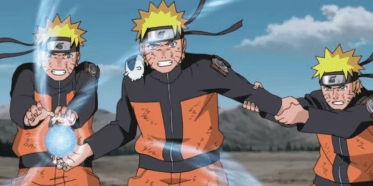 Naruto and his Shadow Clones using the Rasengan