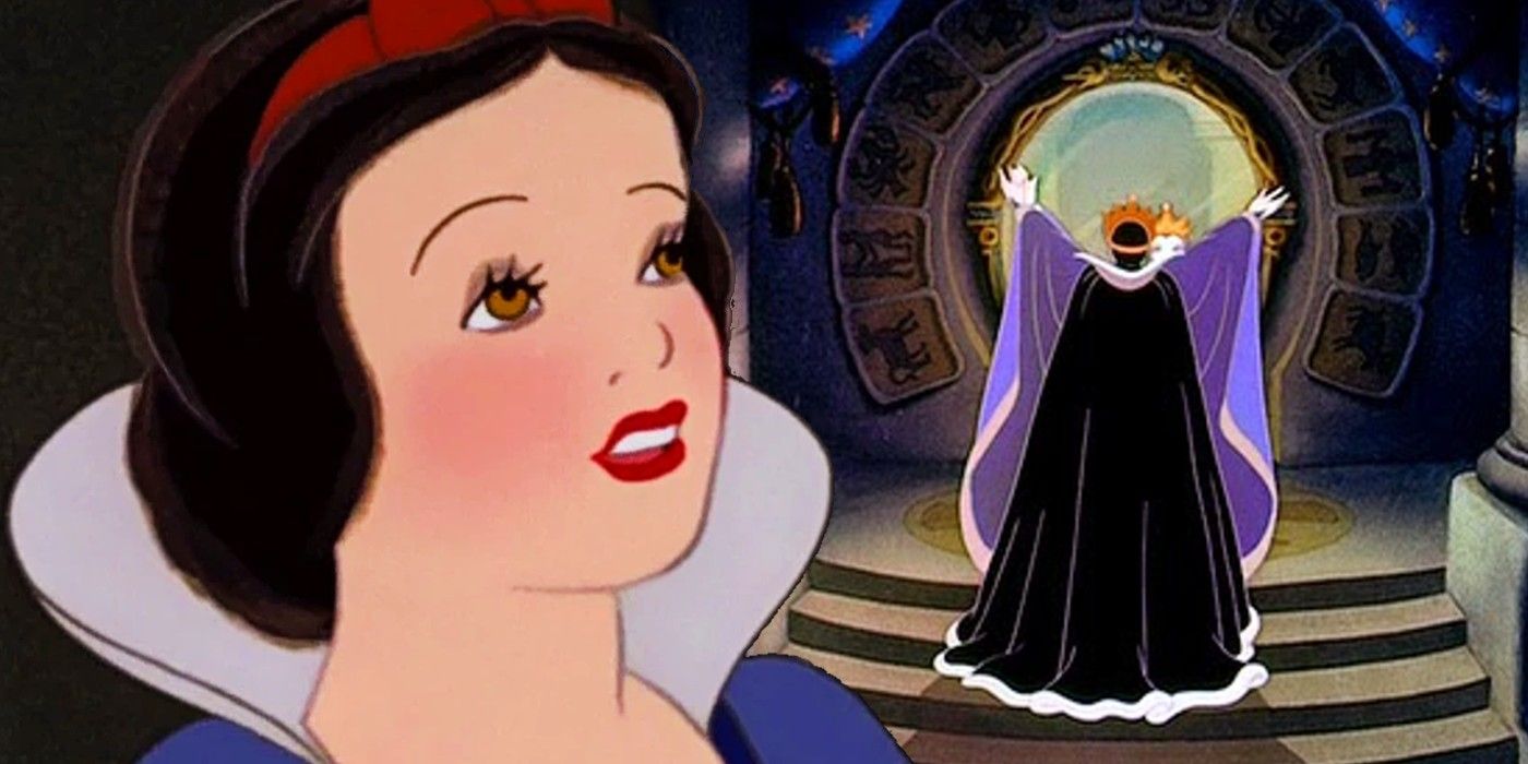 Snow White, Evil Queen, and Magic Mirror in Disney's Snow White and the Seven Dwarfs