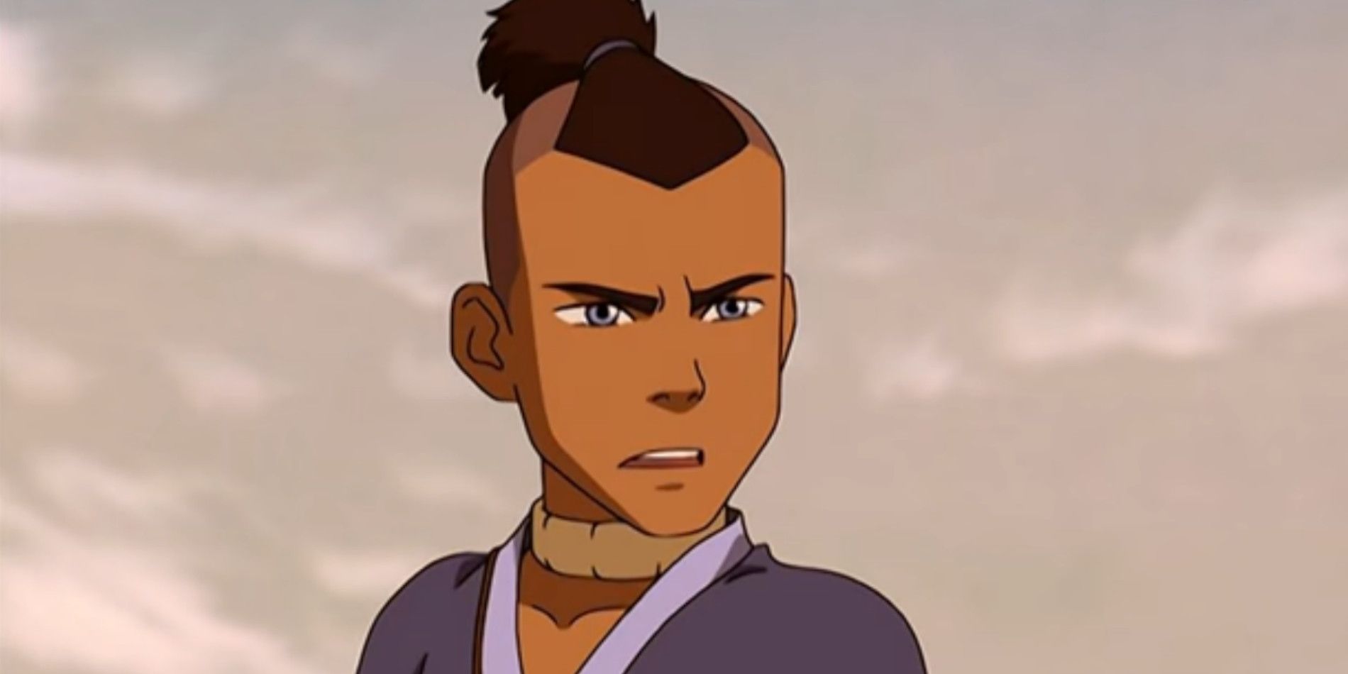 Sokka parece irritado em Avatar: O Último Mestre do Ar