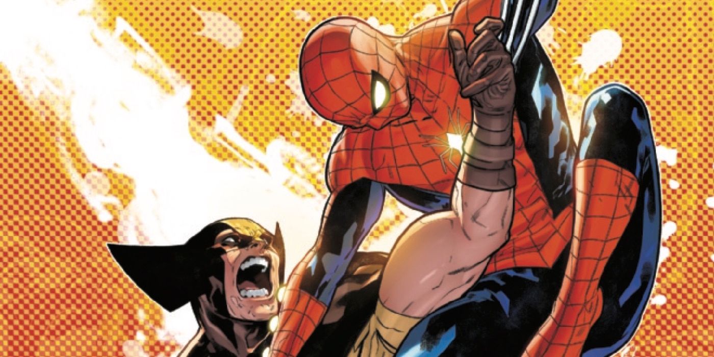Excerpt of the cover of Spider-Man Annual #1. Spider-Man and Wolverine engage in an intense fight.