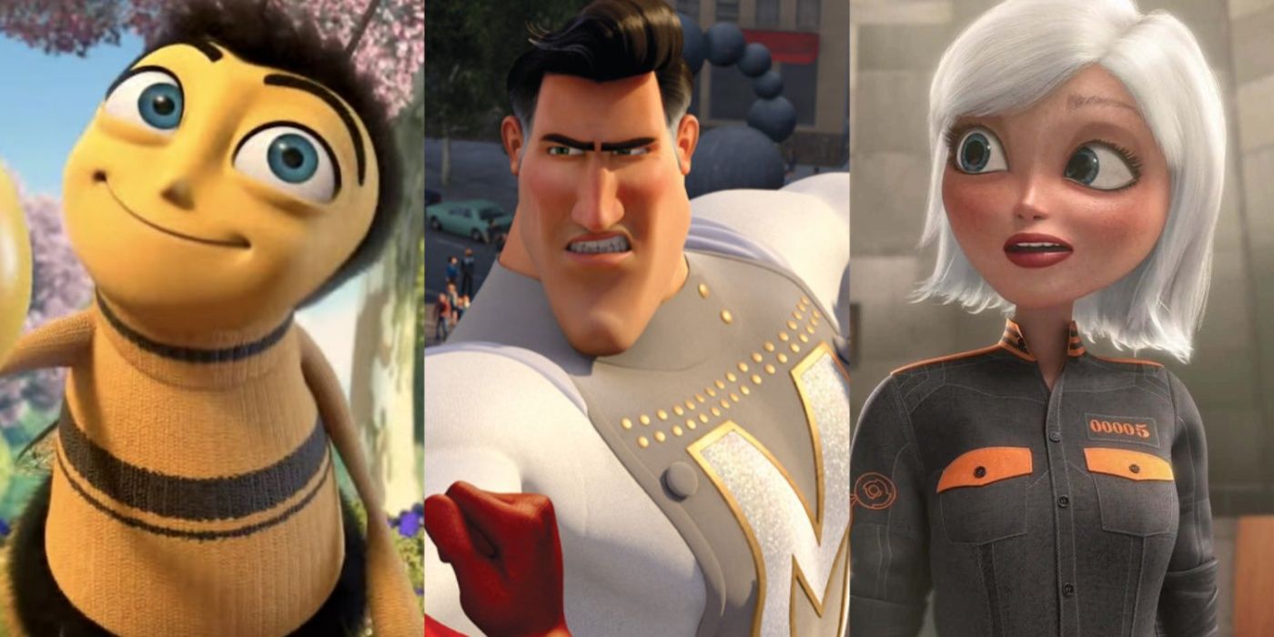 Split image of Barry B Benson, Mega Man and Susan Murphy in DreamWorks feature