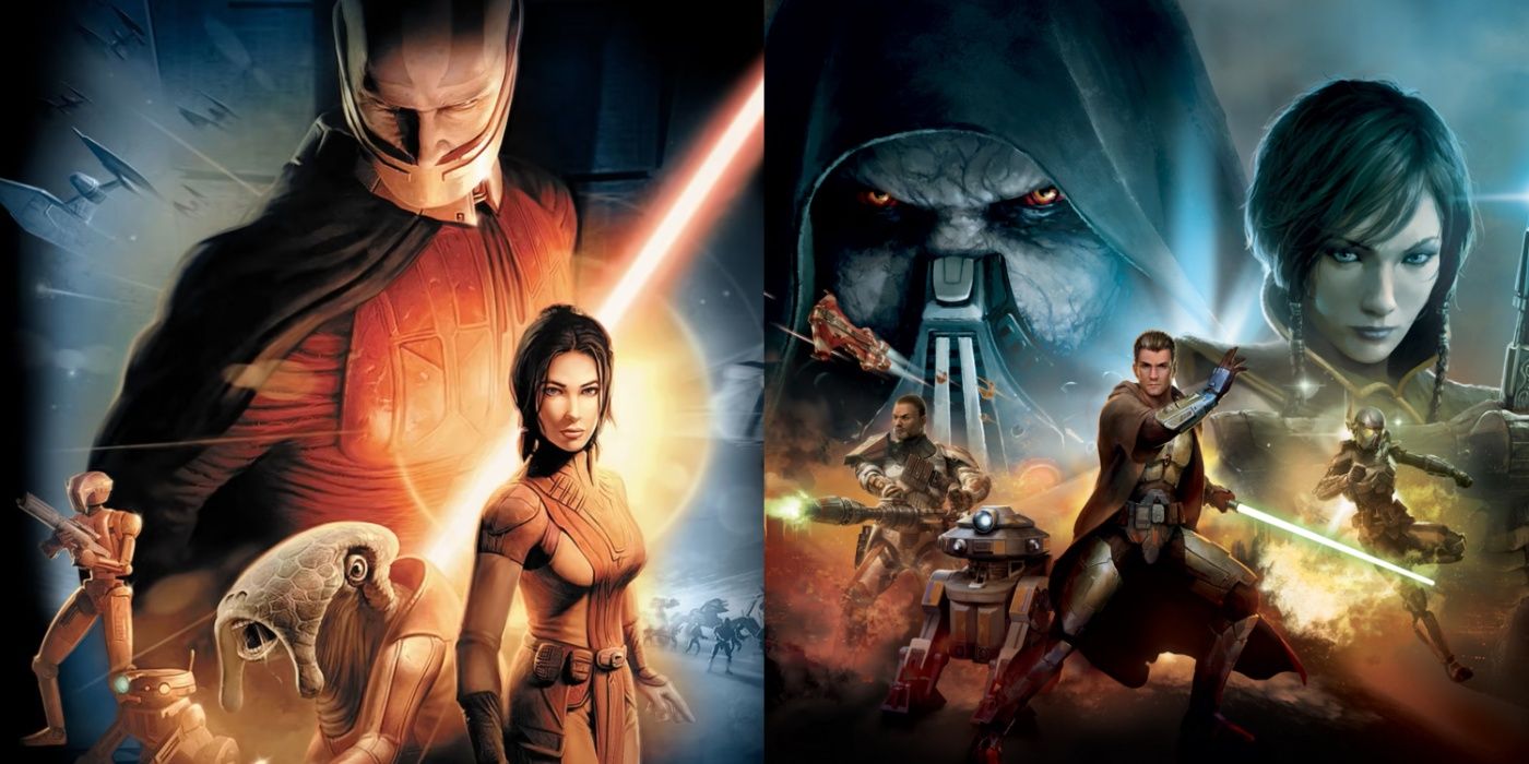 Split image of Star Wars: Knights of the Old Republic and The Old Republic key art.