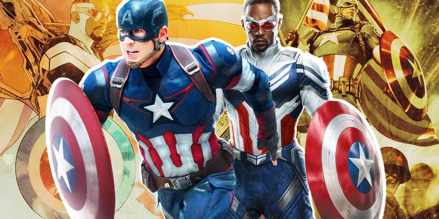 Steve Rogers and Sam Wilson Captain America wielding Shield