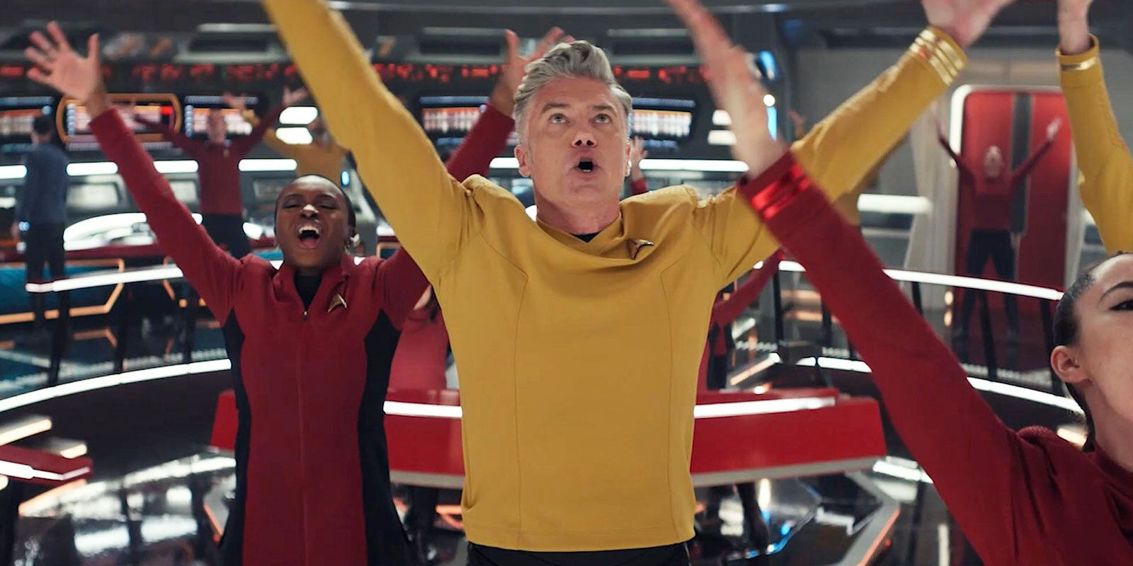 Star Trek: Strange New Worlds Pike and Uhura sing on the bridge